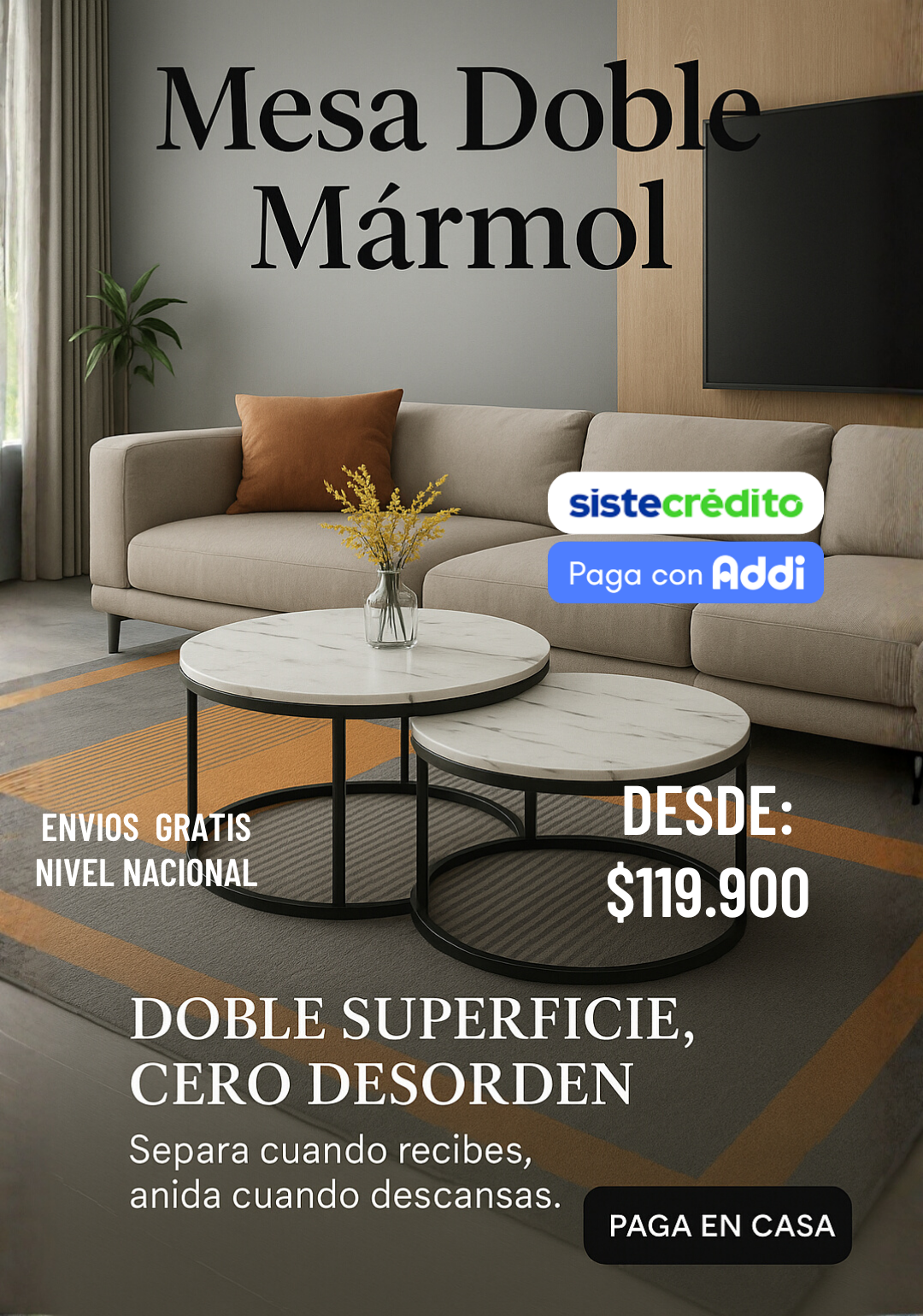 Mesa doble marmol
