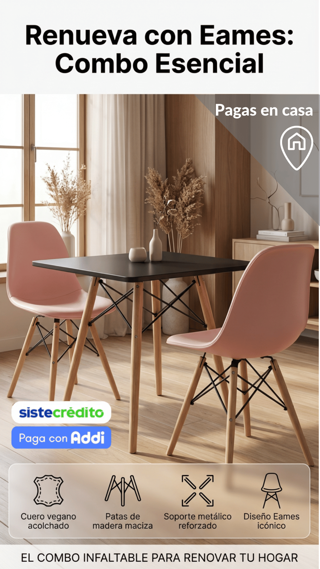 Combo Sillas y Mesas eames-cuero vegano